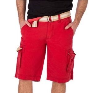 🆕 Wearfirst Men’s Red Belted Cotton Cargo Shorts